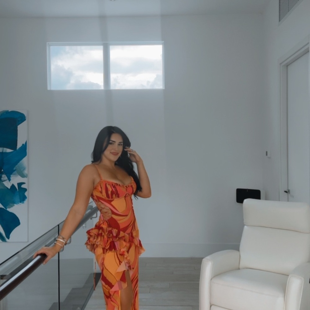 House of CB Orange and Red Maxi Dress